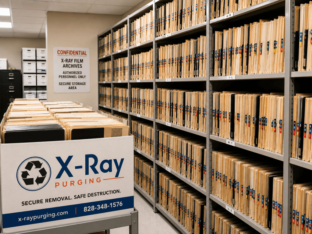 Archived x-ray film ready for secure purging and removal